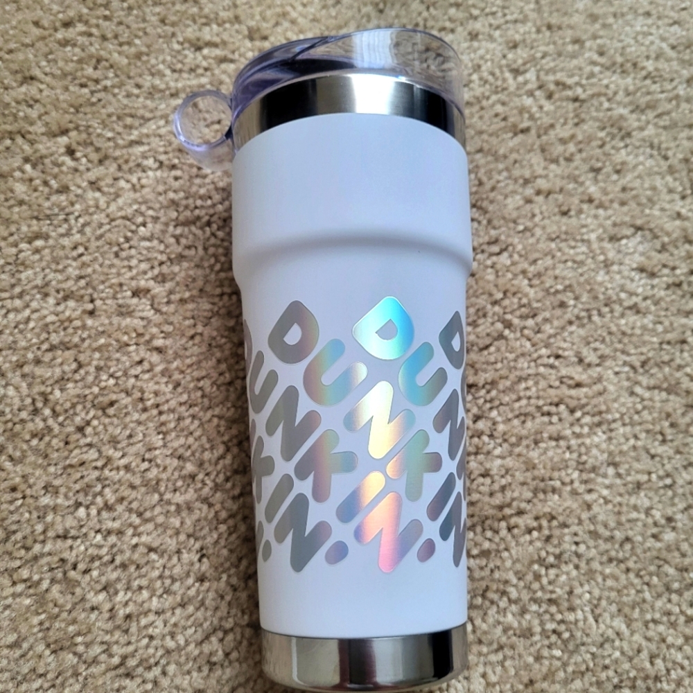 Dunkin 24 OZ Travel Tumbler White And Holographic Silver